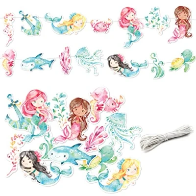 Imagen de Papierdrachen Guirnalda de cumpleaños Sirena decoración para Infantiles Fiesta 10 m tu celebración niñas y niños Set 1