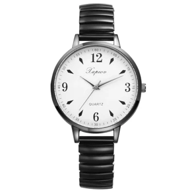 Imagen de JewelryWe Relojes Correa Elástica Mujer: Reloj de Pulsera Cuarzo Analógico Redondo para Señora Esfera Grande Acero Inoxidable Extensible Negro Ocio Negocios Regalos