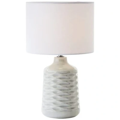 Imagen de lámpara de sobremesa cerámica gris con pantalla tela blanca decorativa interruptor cable intermedio 42 cm altura y 25 diámetro casquillo E14 máx. 40 W