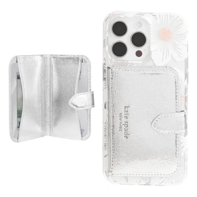 Imagen de Kate Spade New York Morgan Cartera magnética para teléfono/Tarjetero, Compatible con MagSafe, Color Plateado metálico