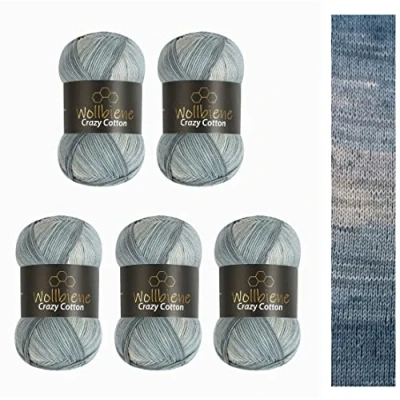 Imagen de Wollbiene Crazy Cotton Batik 6030 5 ovillos de 100 g lana para tejer (500 g, 55% algodón, degradado), multicolor