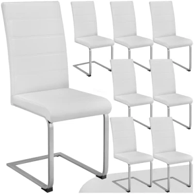 Imagen de TecTake® Conjunto de Sillas Comedor, Diseño Moderno, Asiento y Respaldo Acolchado, Piel Sintética, Ergonómico, Ligero, Montaje Rápido, Cocina, Silla Comedor 8 Blanco