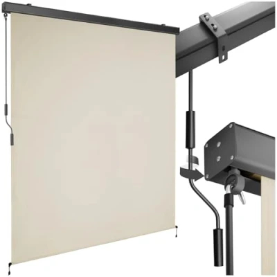 Imagen de TecTake® toldo Vertical Exterior Enrollable con manivela, Soporte toldo, Toldos Terraza y balcón, protección Solar Cortavientos, Tela Balcon Resistente 160 x 250 cm Beige