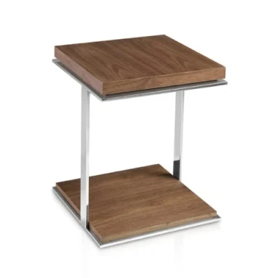 Imagen de Angel CERDÁ Mesa de Rincón con Tapas Madera Nogal, Estructura Acero Cromado, Cuadrada, Estilo Moderno