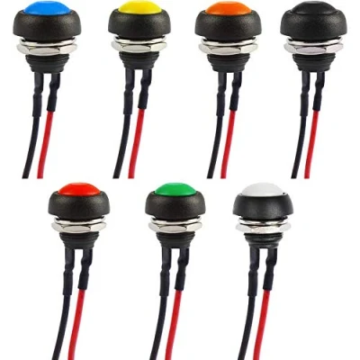 Imagen de 7 Pcs SPST interruptor a pulsador redondo, 12V del momentáneo, Lockless Botón interruptor,pulsador 12mm,mini pulsadores electricos(AC 6A/125V 3A/250V)（Con linea）