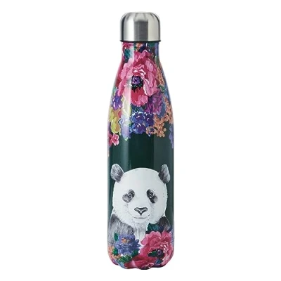 Imagen de Mikasa Wild at Heart, Botella de agua, 500 ml, acero inoxidable reutilizable con aislamiento y tapa rosca para ir al trabajo, colegio o gimnasio, estampado panda