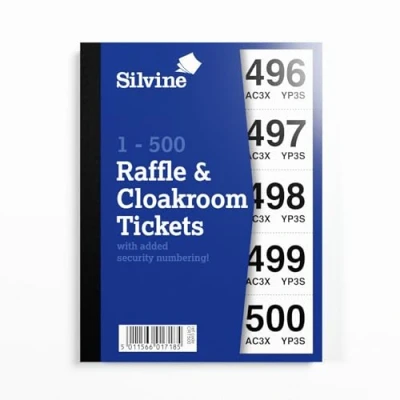 Imagen de Silvine Tickets para guardarropa o rifa, numerados del 1 al 500 con numeración de seguridad. Ref CRT500