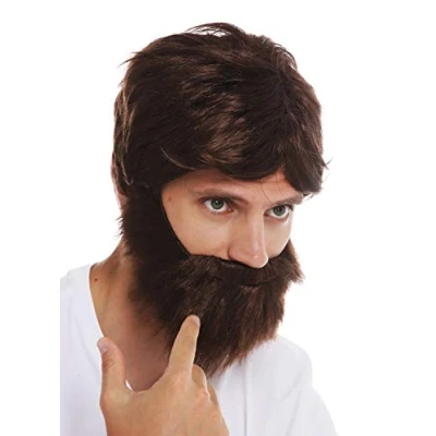 Imagen de WIG ME UP 31998 P4 Peluca y Barba Set Carnaval Hombres castaño Salvaje despeinado descuidado