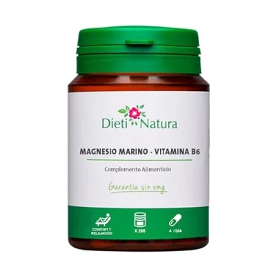 Imagen de Magnesio Marino con Vitamina B6 200 Cápsulas de Origen Vegetal Reduce la Fatiga, Mejora el Bienestar y Apoya Equilibrio Nervioso Complemento para Articulaciones, Huesos, Piel Energía