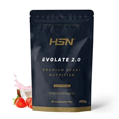 Imagen de Aislado de Proteína Suero HSN Evolate 2.0 Sabor Fresa Coco 500 g = 16 Tomas por Envase Whey Protein Isolate CFM + Enzimas Digestivas No GMO, Vegetariano, Sin Gluten ni Soja