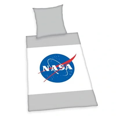 Imagen de Herding NASA Juego de Ropa Cama, Funda Almohada 70 x 90 cm, nórdica 140 200 con Cremallera Suave, 100% algodón/Reforzado, Gris/Blanco