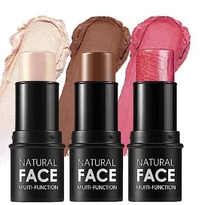 Imagen de 3 lápices de contorno en crema, sombreado con iluminador, bronceador y colorete, lápiz resistente al agua para el rostro, modela fácilmente la cara crea un maquillaje acabado ligero