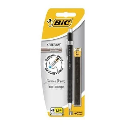 Imagen de BIC Criterium Portaminas 2,00 mm Cuerpo Blanco o Negro, Blíster de 1 + 6 Minas, Perfecto para Dibujo Técnico