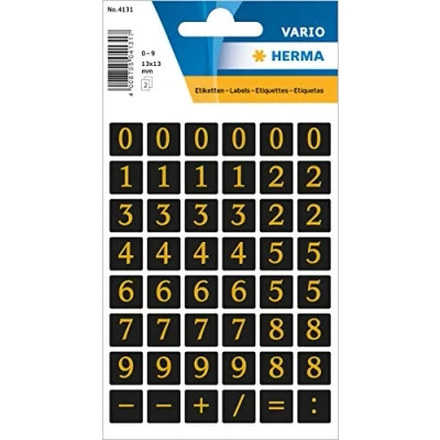 Imagen de HERMA Numbers 13x13mm 0 9 film black gold embossed 2 sheets Oro Etiqueta autoadhesiva (Oro, 13 mm, hojas)