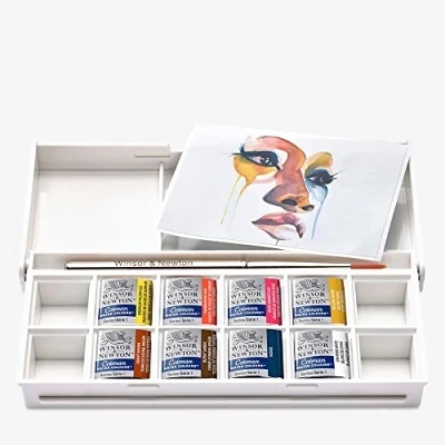 Imagen de Winsor &amp; Newton Acuarela Cotman Set temático de bolsillo Retrato, 8 medio godets + 1 pincel viaje, colores surtidos