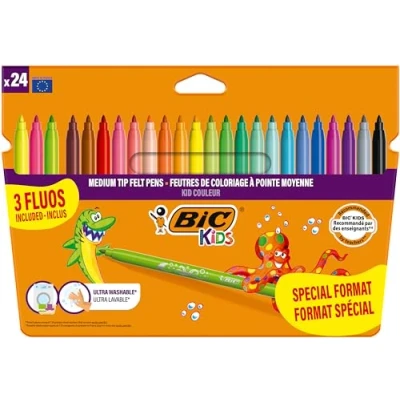 Imagen de BIC Kids Kid Couleur Rotuladores Punta Media, 24 Count (Pack of 1), Pack especial, Colores Surtidos