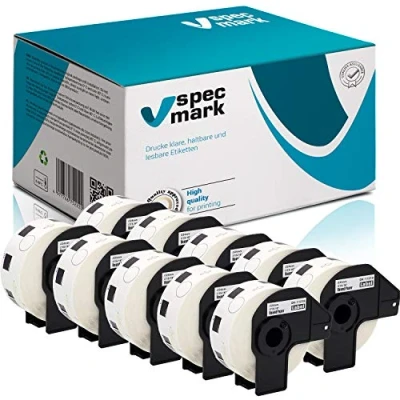 Imagen de specmark 10 rollos de etiquetas individuales compatibles con Brother DK 11218, diámetro 24 mm, 1000 unidades para todas las impresoras QL: QL 570, 700 y 800