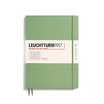 Imagen de LEUCHTTURM1917 363918 Libreta Master Slim (A4+) 225 x 315 mm, Tapa Dura, 123 páginas numeradas, Sage, Lineas