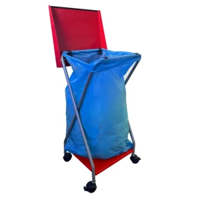 Imagen de Quick Star Soporte para Bolsas de Basura con 4 Ruedas, 120 litros, Chapa Acero, Saco Amarillo,