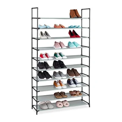 Imagen de Relaxdays Zapatero Modular XXL, 10 Niveles, para 50 Pares de Zapatos, Zapatera Tela 176,5 x 99 29,5 cm, Gris