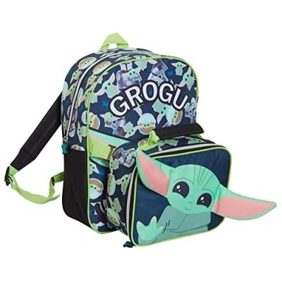 Imagen de Disney Mochila Mandalorian con bolsa de almuerzo para niños GROGU Baby Yoda a juego, verde, Taille unique