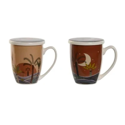 Imagen de Home ESPRIT Taza con Filtro para Infusiones Azul Beige Terracota Acero Inoxidable Porcelana 380 ml (2 Unidades)