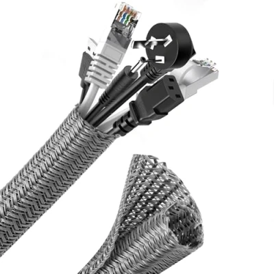 Imagen de Romon 3m Cubre Cables, 13 22 mm Expandible Trenzada Funda Auto Cierre Ocultar Organizador Cable, Esconde Cables para TV PC Office Cine, Proteja al Perro Gato de los Masticación Gris