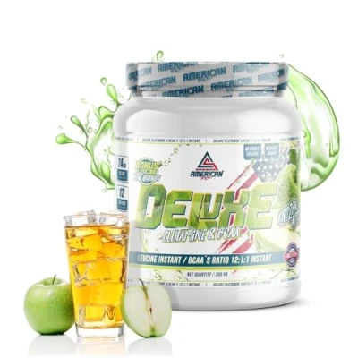 Imagen de AS American Suplement Bcaa Glutamina Deluxe Ayuda a Evitar el Catabolismo Recuperador Muscular polvo Aminoacidos y Sin Azúcar (Manzana, 300 g)