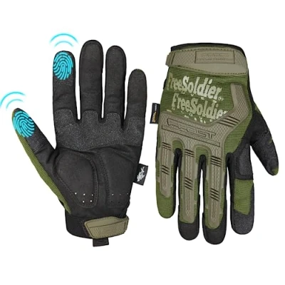 Imagen de FREE SOLDIER Guantes de Moto para Hombre Verano Tácticos Militares Ideal Motocross Ciclismo Airsoft Combate Alpinismo Dedo Lleno Verde S