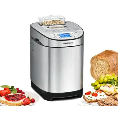Imagen de ROMMELSBACHER Panificadora BA 550 13 programas, compartimento automático de ingredientes, 2 tamaños pan (700 g/900 g), grado tostado ajustable en 3 niveles, también para sin gluten, acero