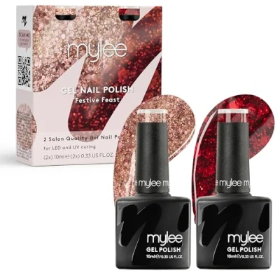 Imagen de Mylee Set de Esmalte Uñas en Gel Semipermanente 2x10ml [Festive Feast] UV/LED Nail Art, Manicure y Pedicure, Uso Profesional Doméstico [Navidad 2024] Larga duración fácil aplicar