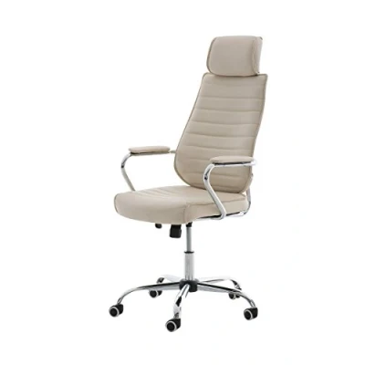 Imagen de CLP Silla De Oficina Rako Tapizada En Simil Cuero &amp; Base con Ruedas I Ejecutiva Altura Regulable Giratoria, Color:Crema
