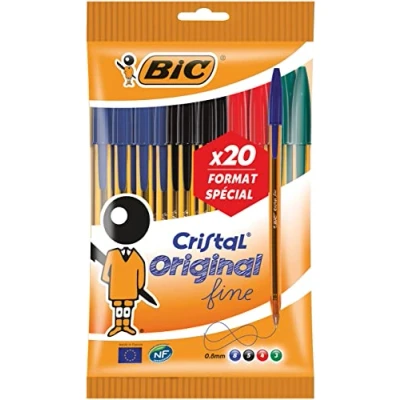 Imagen de Bic Cristal Fino 912 273 No Retráctil Bolígrafo Negro / Azul Rojo Verde, 20 unidades