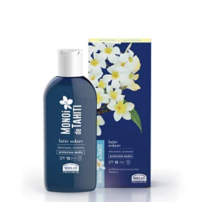 Imagen de Helan, Monoi, De Tahiti, Leche Solar, Crema Solar SPF 15 Anti Eritema Hidratante Corporal Resistente al Agua Facial con Protector contra los Daños del Sol 200 ml