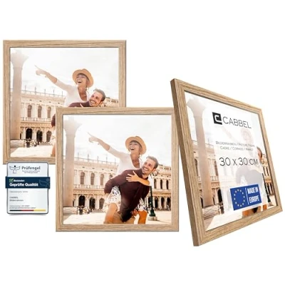 Imagen de CABBEL portarretratos (3 unidades) 30x30 cm Marco de madera MDF en Roble con cristal Plexi inastillable/Moderno