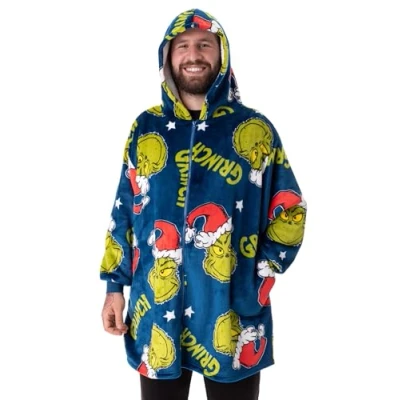 Imagen de The Grinch Sudadera con Capucha para Adultos Jersey y Forro Polar Cremallera in Azul Estampado del Personaje Ropa de Estar por casa Sherpa
