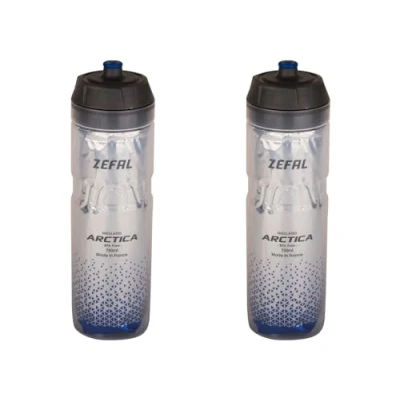 Imagen de ZEFAL Pack Arctica 75 Lote de 2 bidones para bicicleta 750ml Bidon Ciclismo Isotermico Inodoro e impermeable, botella deportiva sin BPA, Plata/Azul, x