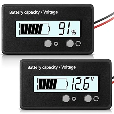 Imagen de Medidor de Batería con Alarma DC 12V 24V 36V 48V 60V 72V 84V, Ajuste Frontal y Tecla Interruptor, Monitor Indicador Voltaje Capacidad Lones Litio Plomo Ácido (Blanco)