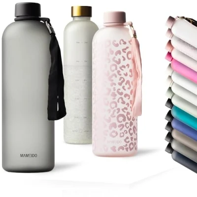 Imagen de MAMEIDO Botella agua 1,5 litro 1,5l motivacional sin BPA, antigoteo, tritan para Colegio, Gym, Oficina (Carbon Grey, 1500ml)