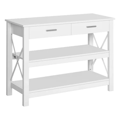 Imagen de HOMCOM Mesa Consola de Recibidor Entrada con 2 Cajones y Estantes Inferiores Estilo Moderno Marco Metálico 105x40x76 cm Blanco