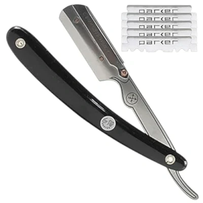 Imagen de Parker Safety Razor Srb recto del peluquero borde de afeitar y cuchillas acero 5 tiburón Negro