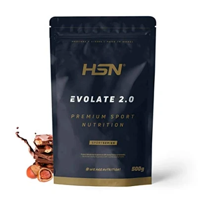 Imagen de Aislado de Proteína Suero HSN Evolate 2.0 Sabor Chocolate Avellanas 500 g = 16 Tomas por Envase Whey Protein Isolate CFM + Enzimas Digestivas No GMO, Vegetariano, Sin Gluten ni Soja