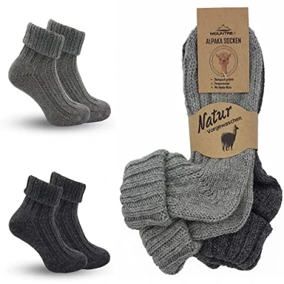 Imagen de MOUNTREX® calcetines de alpaca, lana para hombre y mujer, invierno, térmicos, gruesos, 2 pares, Gris/Gris Oscuro (con sobre), 47 50