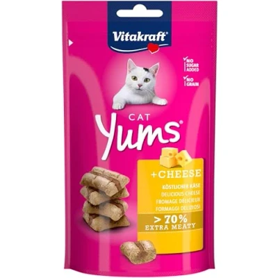 Imagen de Vitakraft Cat YUMS, Snack para Gatos, con Queso, Extra carnoso, Relleno Visible, en Bolsa resellable, sin azúcar añadido ni Cereales (1x 40g)