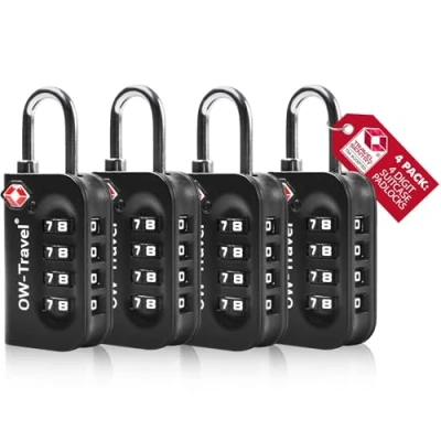 Imagen de OW Travel Candado maleta TSA Anti robo. numerico 4 Digitos. Combinacion Taquilla. Candados para mochilas y maletas. Taquilla Gimnasio. seguridad equipaje Negro