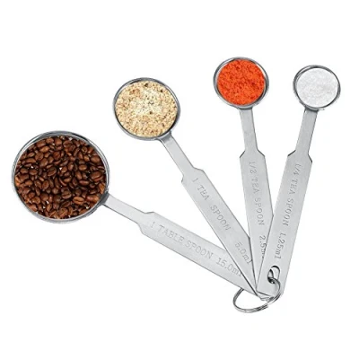 Imagen de cucharas medidoras de acero inoxidable, juego 4 para medir ingredientes secos y líquidos, incluyen 1,25 ml, 2,5 5 15 ml