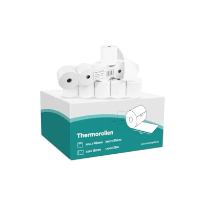 Imagen de Inoverse EC Cash Rollos de papel térmico (57 mm x 45 12 mm, 25 m, 50 rollos, para sistema caja registradora, sin BPA)