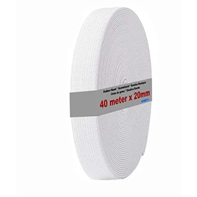 Imagen de HIMRY KX_TKB5005 White Cinta de Goma Plana (poliéster, 40 m x 20 mm), Color Blanco