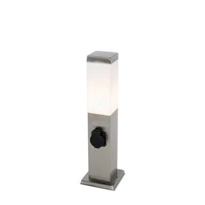 Imagen de QAZQA Moderno Lámpara de exterior moderna acero 45 cm con casquillo IP44 Malios Plástico/Acero inoxidable Rectangular Adecuado para LED Max. 1 x 60 Watt
