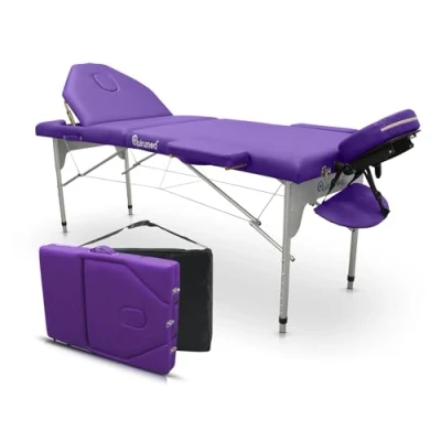 Imagen de QUIRUMED Camilla de Masaje Plegable Aluminio Pro, 186 x 66 cm, con Respaldo abatible, Color Morado, Polipiel, Orificio Facial, Cabezal extraíble, Regulable en Altura, 2 cuerpos, hasta 150 kg